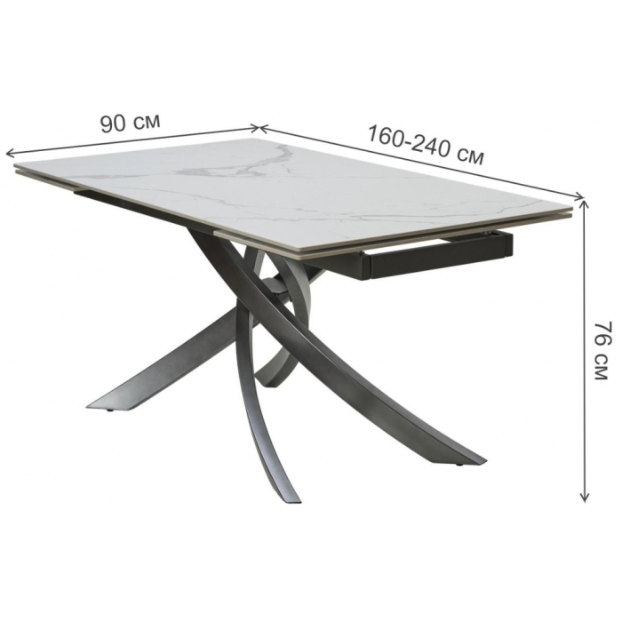 Керамический стол Estebio 160 gloss statuario white solid ceramic / серый металлик