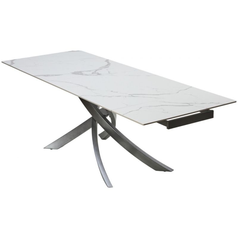 Керамический стол Estebio 160 gloss statuario white solid ceramic / серый металлик