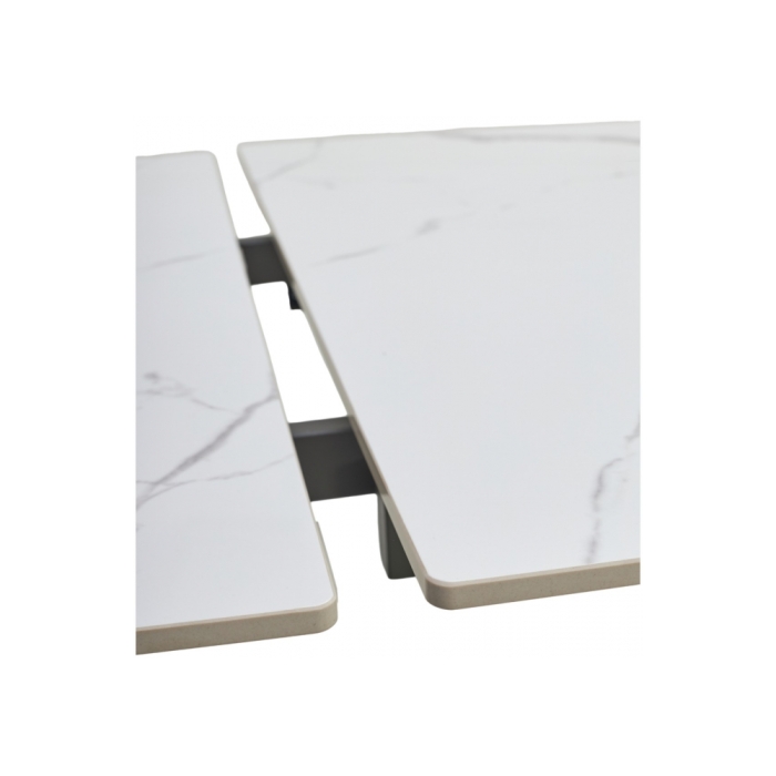 Керамический стол Estebio 160 gloss statuario white solid ceramic / серый металлик