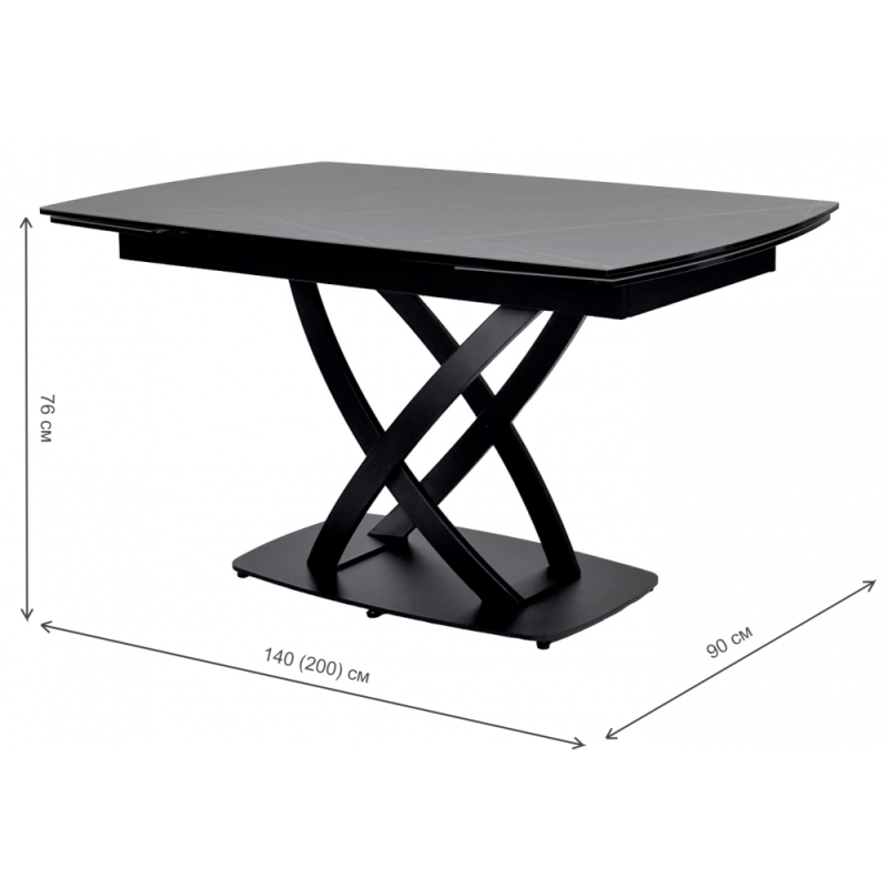 Керамический стол Foggia 140 итальянская керамика серый мрамор матовый KL-136 / черный