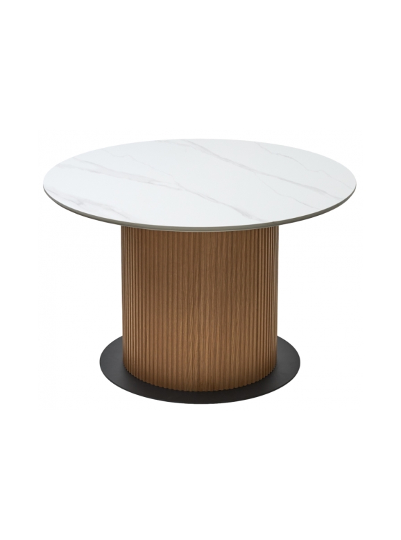 Керамический стол Mesa D120 белый мрамор M326 / oak