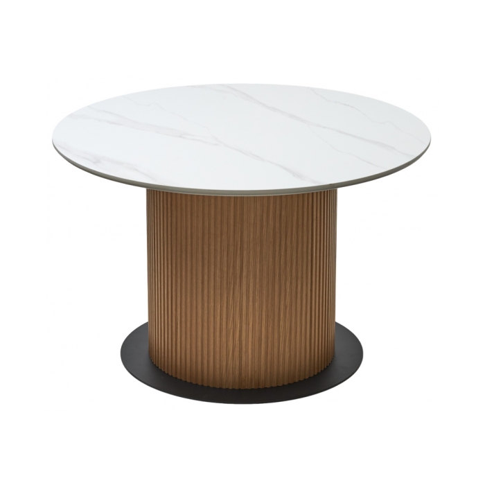 Керамический стол Mesa D120 белый мрамор M326 / oak