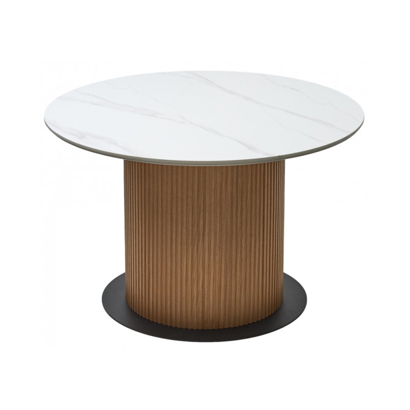 Керамический стол Mesa D120 белый мрамор M326 / oak