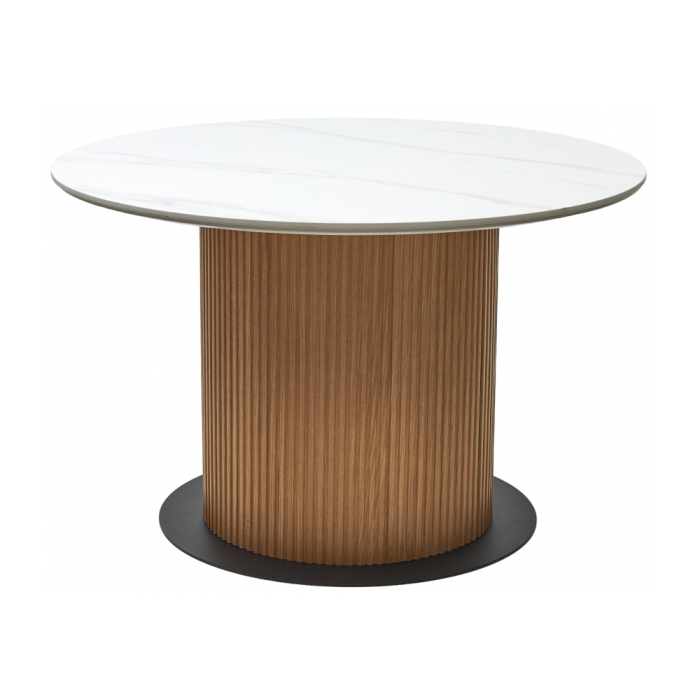 Керамический стол Mesa D120 белый мрамор M326 / oak