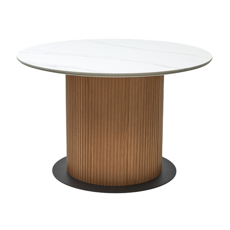 Керамический стол Mesa D120 белый мрамор M326 / oak