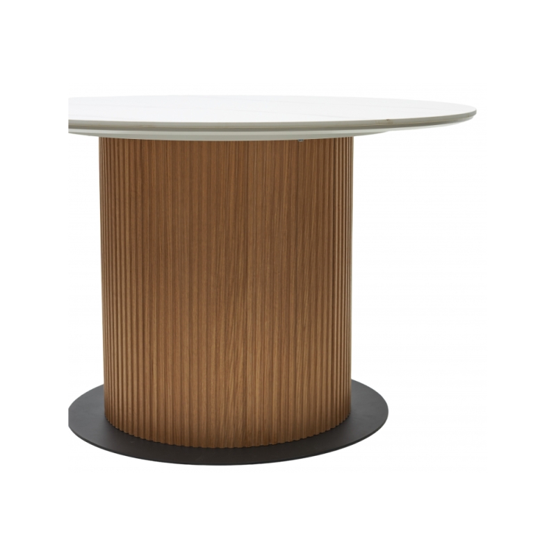 Керамический стол Mesa D120 белый мрамор M326 / oak