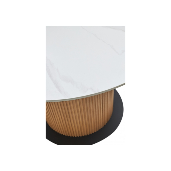 Керамический стол Mesa D120 белый мрамор M326 / oak