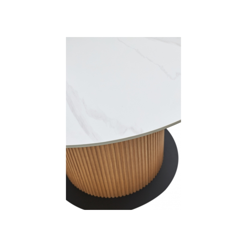 Керамический стол Mesa D120 белый мрамор M326 / oak