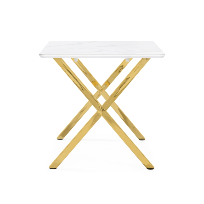 Керамический стол Селена 3 180х90х77 белый мрамор / золото