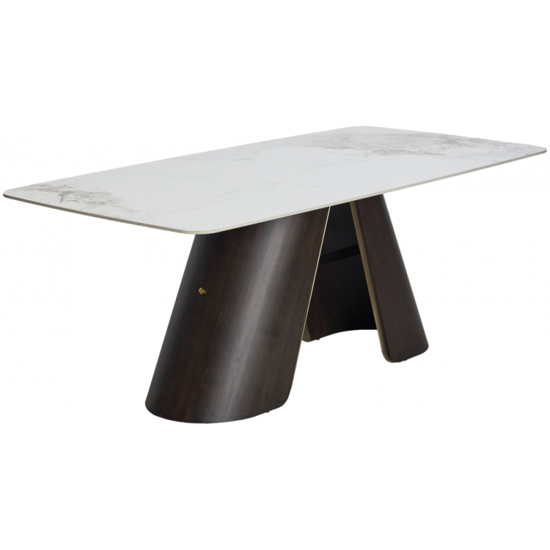 Керамический стол Selta 200 мрамор керамика белый / дуб / золотой