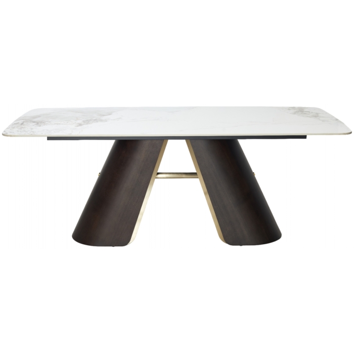 Керамический стол Selta 200 мрамор керамика белый / дуб / золотой