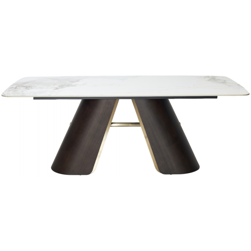 Керамический стол Selta 200 мрамор керамика белый / дуб / золотой