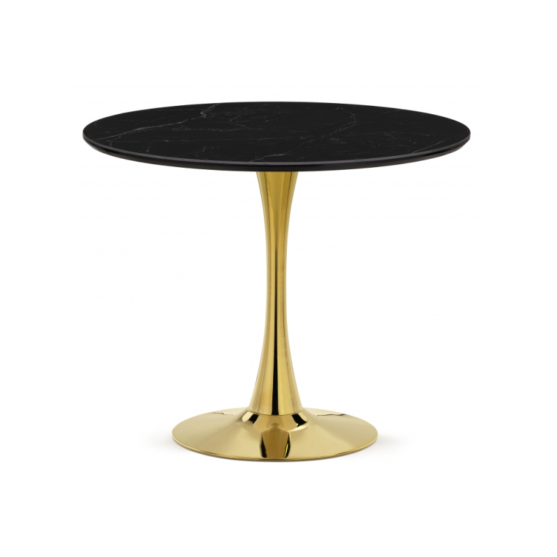 Керамический стол Тулип 90х73 черный мрамор / золото