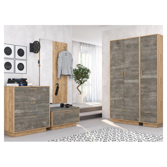 Комод Эго К-3 на подиуме дуб крафт золотой / камень темный