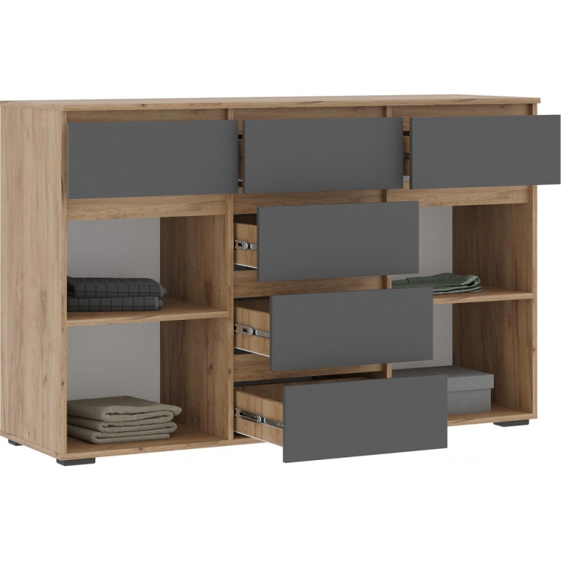 Комод Элла КМ 05 серый графит 0162 / дуб крафт золото