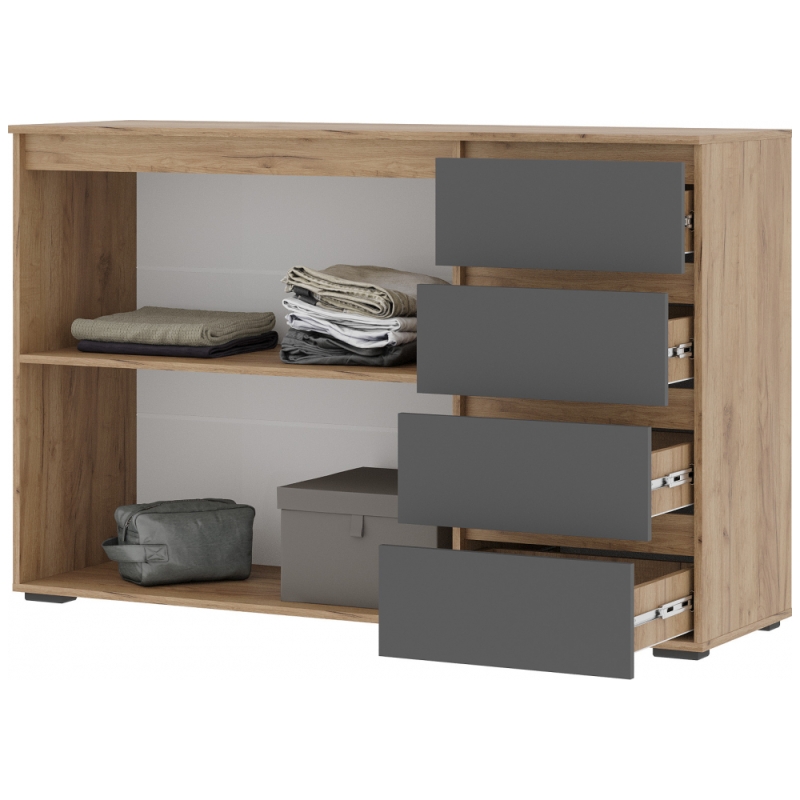 Комод Элла КМ 06 серый графит 0162 / дуб крафт золото