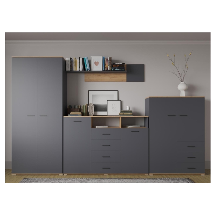 Комод Кассандра 154 дуб крафт золотой / антрацит