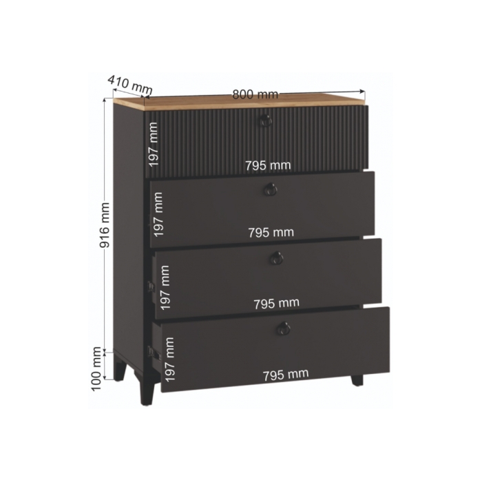 Комод Ника 4Я ПВШ эйхория QR-17 / графит / дуб делано