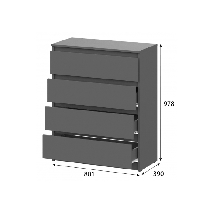 Комод Сибити 4 ящика графит серый