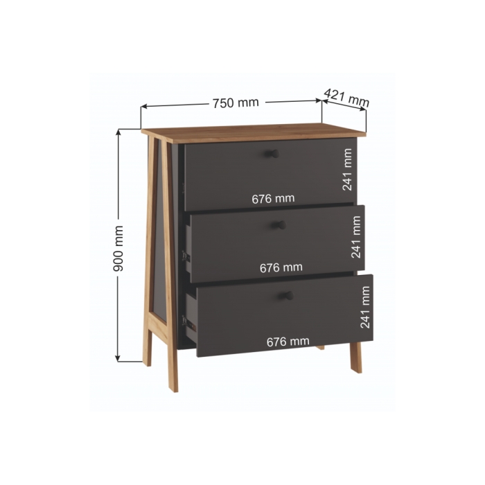 Комод Теодора графит / крафт золотой