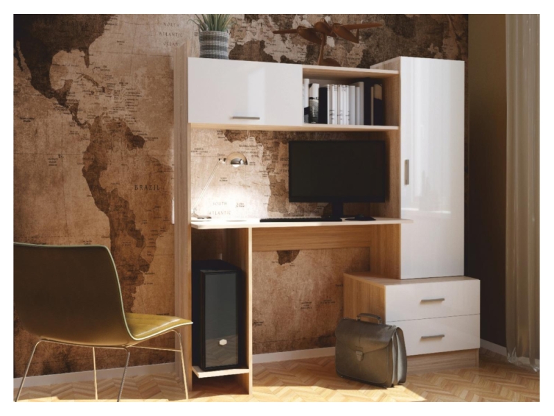 Компьютерный стол Бишоп 7 153х59х160 дуб сонома / белый