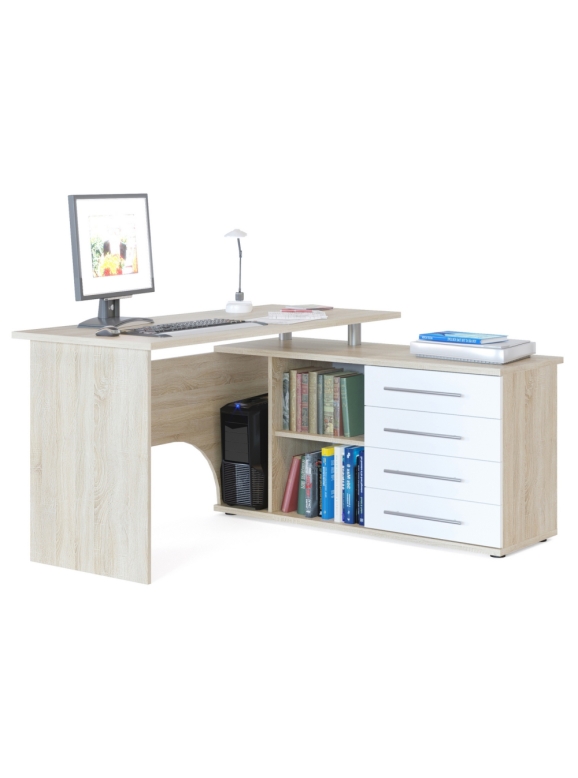 Компьютерный стол КСТ-109П правый дуб сонома / белый