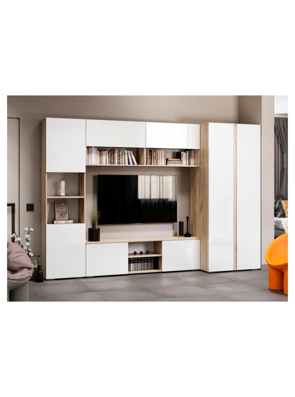 Модульная гостиная Алетра дуб крафт серый / глянец белый комплектация 1