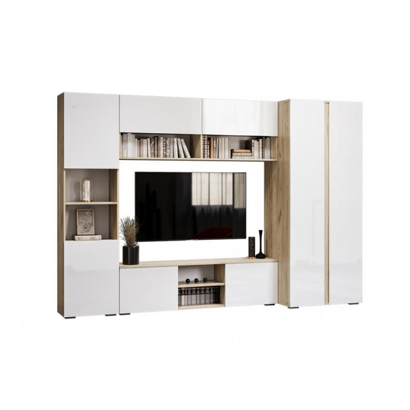 Модульная гостиная Алетра дуб крафт серый / глянец белый комплектация 1