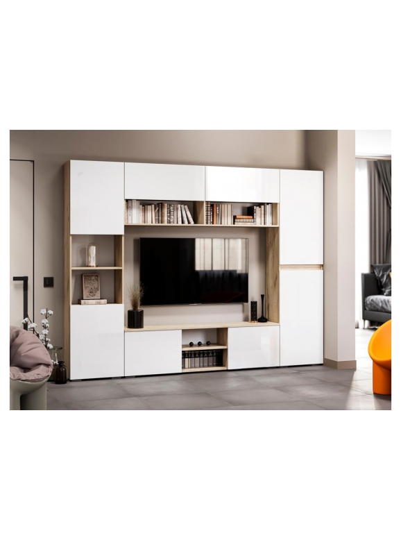 Модульная гостиная Алетра дуб крафт серый / глянец белый комплектация 2