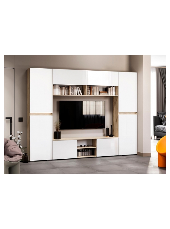 Модульная гостиная Алетра дуб крафт серый / глянец белый комплектация 3