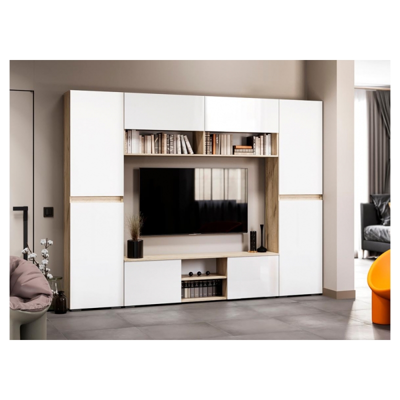 Модульная гостиная Алетра дуб крафт серый / глянец белый комплектация 3