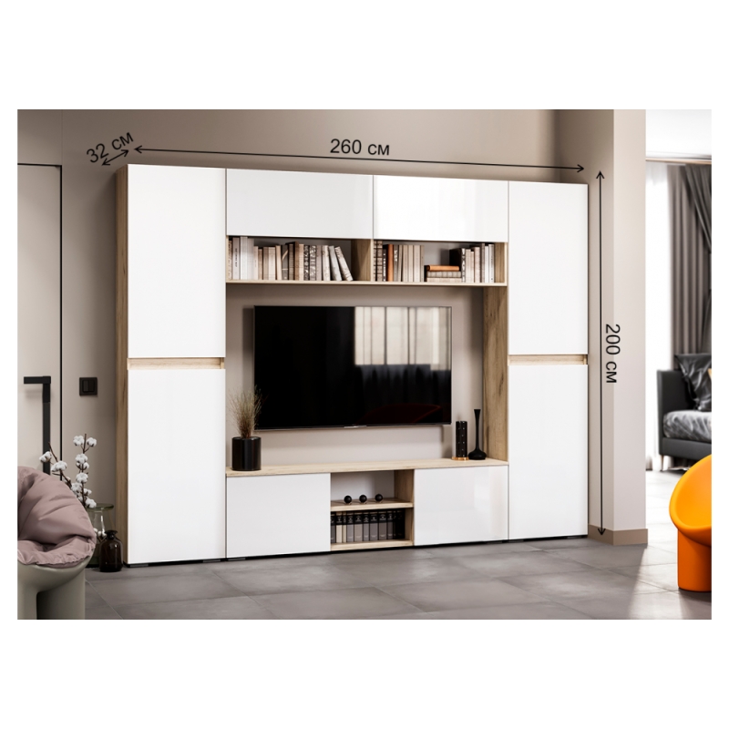 Модульная гостиная Алетра дуб крафт серый / глянец белый комплектация 3