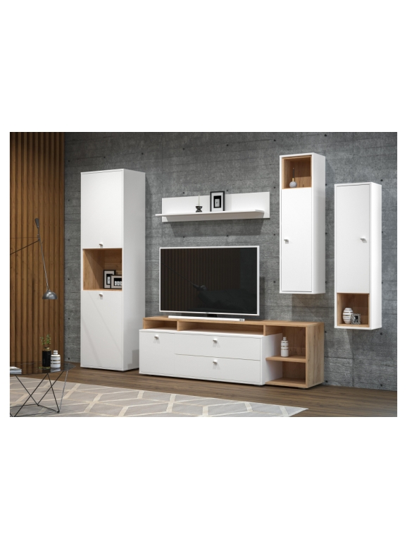 Модульная гостиная Бэль белый премиум / дуб золотой craft комплектация 1