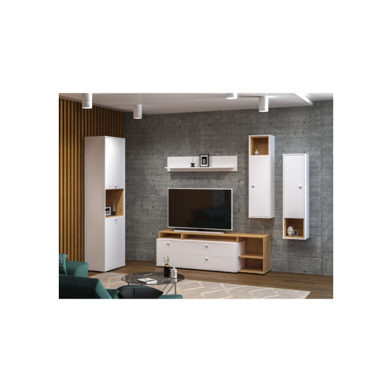 Модульная гостиная Бэль белый премиум / дуб золотой craft комплектация 1