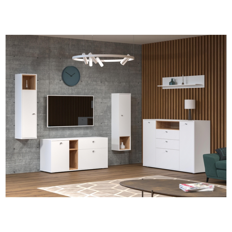 Модульная гостиная Бэль белый премиум / дуб золотой craft комплектация 2