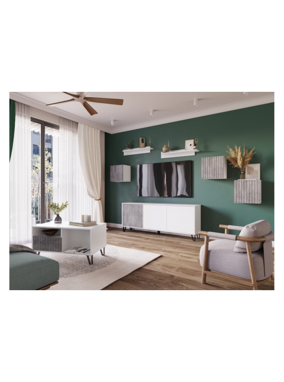 Модульная гостиная Эннис комплектация 2 белый / бетон светлый