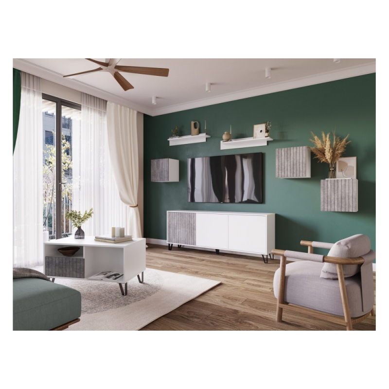 Модульная гостиная Эннис комплектация 2 белый / бетон светлый