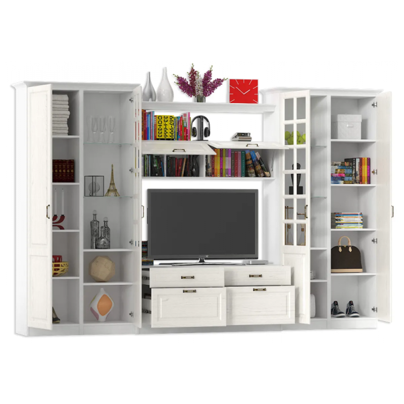 Модульная гостиная Ливерпуль белый / ясень ваниль НМ-1012-100 комплектация 3