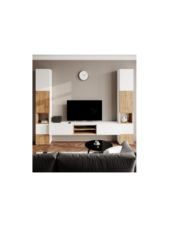 Модульная гостиная Лонгфорд комплектация 1 белый / дуб вотан