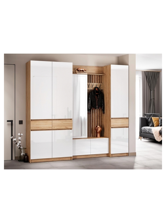 Модульная прихожая Молд комплектация 1 дуб крафт золотой / глянец белый