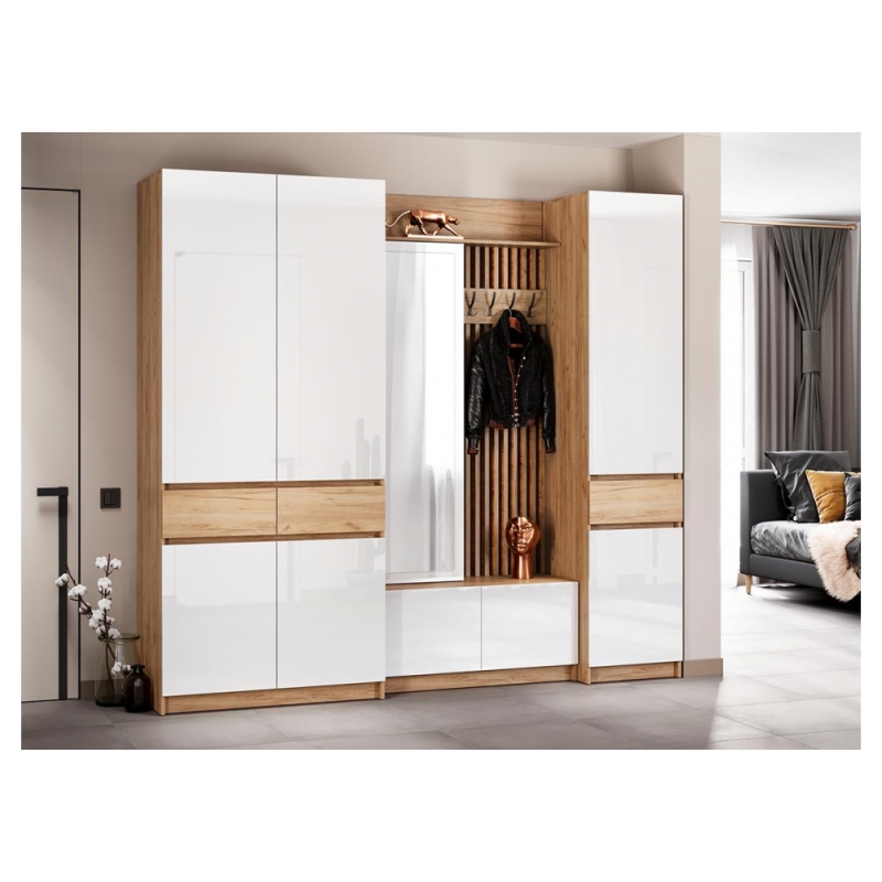 Модульная прихожая Молд комплектация 1 дуб крафт золотой / глянец белый