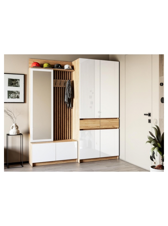 Модульная прихожая Молд комплектация 2 дуб крафт золотой / глянец белый