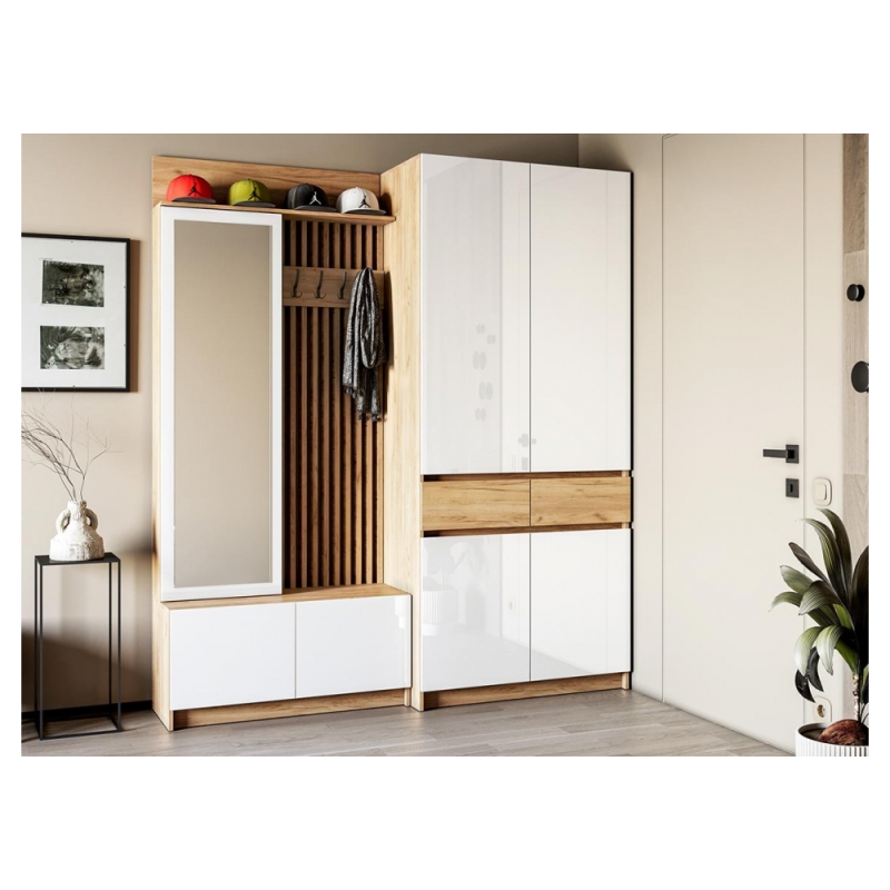 Модульная прихожая Молд комплектация 2 дуб крафт золотой / глянец белый