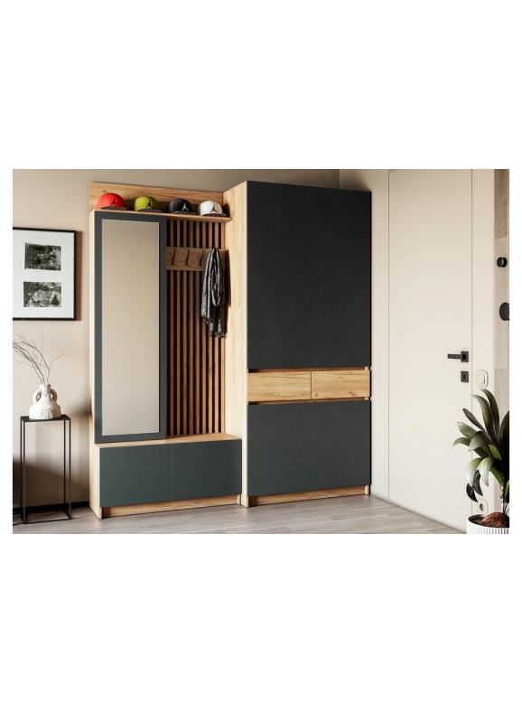 Модульная прихожая Молд комплектация 2 дуб крафт золотой / серый графит