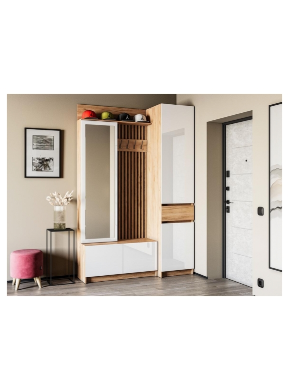 Модульная прихожая Молд комплектация 3 дуб крафт золотой / глянец белый