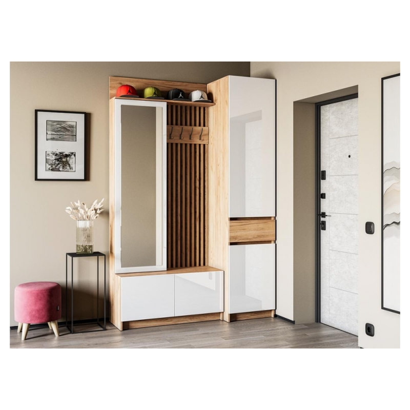 Модульная прихожая Молд комплектация 3 дуб крафт золотой / глянец белый