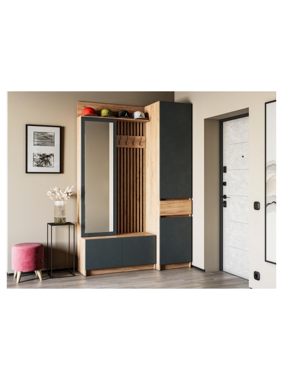 Модульная прихожая Молд комплектация 3 дуб крафт золотой / серый графит