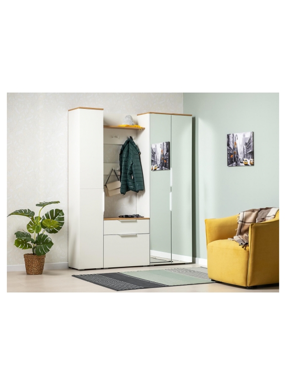 Модульная прихожая Октава Комплектация 1 белый PE шагрень / дуб золотой craft