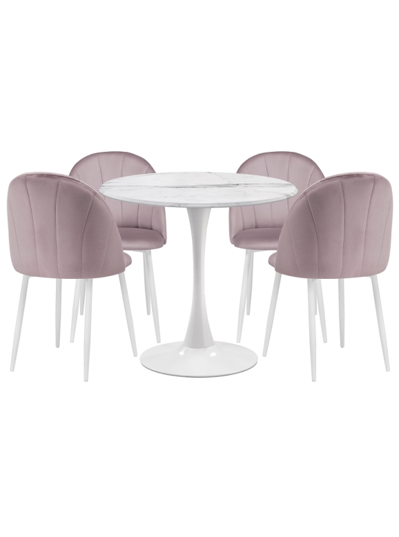 Обеденная группа Камау мрамор белый / белый / розовый