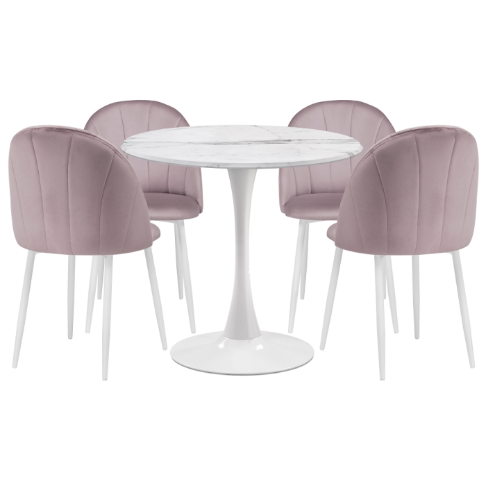 Обеденная группа Камау мрамор белый / белый / розовый